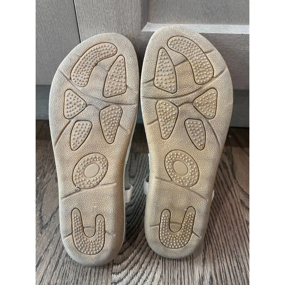 SOCOFY Bohemian T Strap Thong Sandals Beige Ankle Elastic Women Sz EU 40 US 9